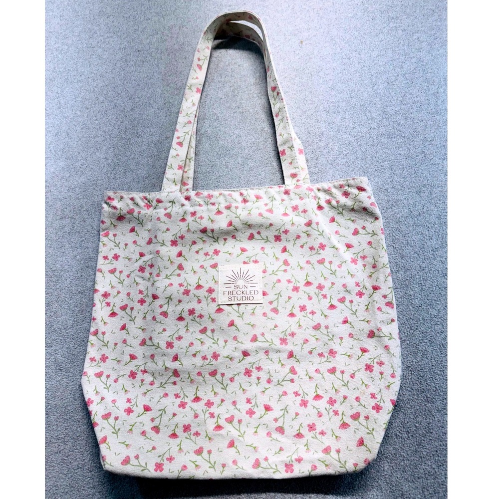 Sun Freckled Studio Tote Bag Womens Large Pink Floral Canvas Cottagecore Cream